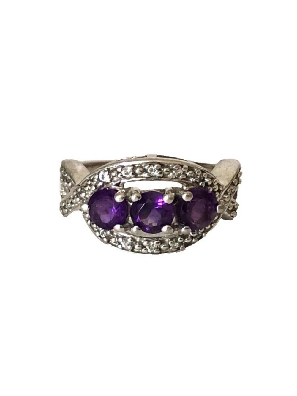 Amethyst Spinel TGGC Statement Cluster Ring Sterling Silver Sz 8 Pre-Owned